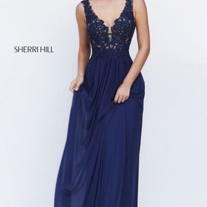 Navy SIZE 4 Sherri Hill Prom Dress Worn once 50255
